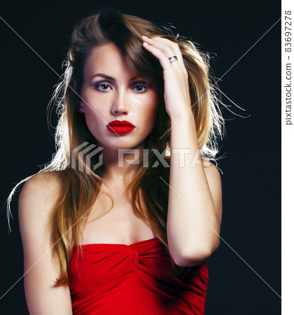 beauty rich woman with bright makeup wearing luxury jewellery on black background, fashion lady beauty rich woman with bright makeup wearing luxury jewellery on black background, fashion lady 83697278