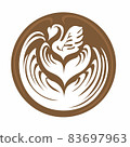 Swan with Tulip Heart Coffee Latte art Logo isolated on white background, Digital illustration 83697963