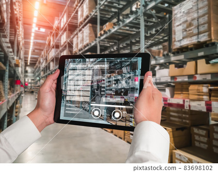 Warehouse management innovative software in computer for real time monitoring 83698102