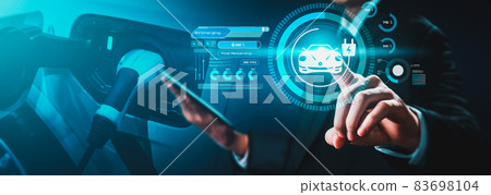 Electric car virtual reality concept with EV charging station for green energy Electric car virtual reality concept with EV charging station for green energy 83698104
