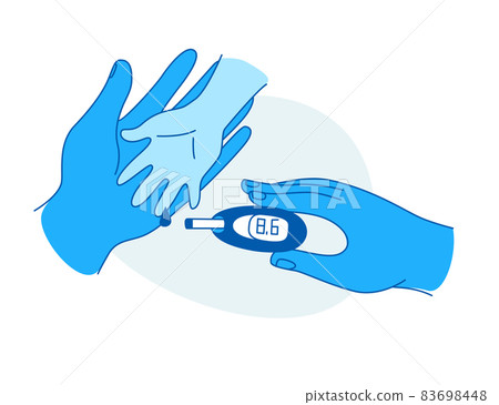 Mother help sugar test diabetes kid, blood sugar meter doodle style drawing. Mother help sugar test diabetes kid, blood sugar meter doodle style drawing. 83698448