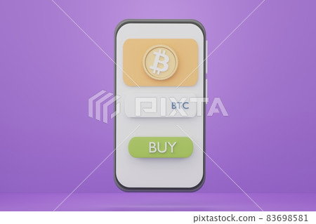 3d render smartphone with application wallet for buying bitcoin. Crypto currency transactions on network of blockchains. 83698581
