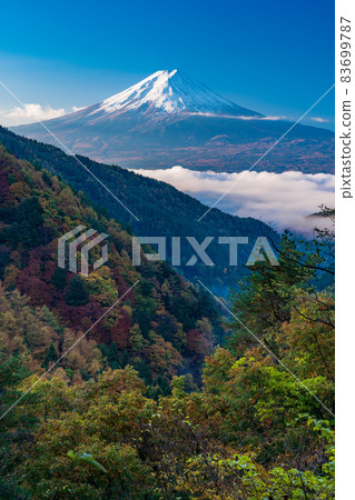 (山梨縣)從秋天的御坂路看到的雲海和富士山 (山梨縣)從秋天的御坂路看到的雲海和富士山 83699787