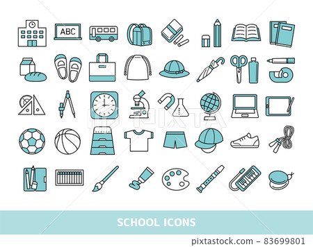 Elementary school life and education icon set (blue) 83699801