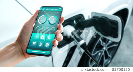 EV charging station for electric car with mobile app display charger status EV charging station for electric car with mobile app display charger status 83700150