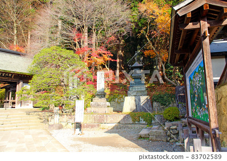 [Yamagata] Autumn Yamadera (Tateishi Temple) In front of the mountain gate where the autumn leaves advance 83702589
