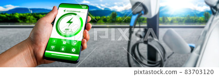 EV charging station for electric car with mobile app display charger status EV charging station for electric car with mobile app display charger status 83703120