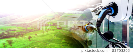 EV charging station for electric car in concept of green energy and eco power EV charging station for electric car in concept of green energy and eco power 83703203