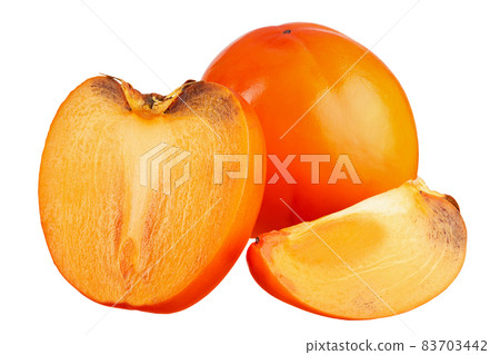 Ripe orange persimmon fruit isolated on white background. Ripe orange persimmon fruit isolated on white background. 83703442