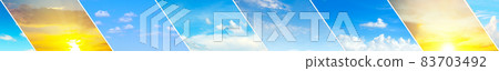 Blue sky background and clouds. Collage.Wide photo. Skinali. 83703492