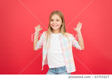 best day ever. stylish beauty. small girl red background. best day ever. stylish beauty. small girl red background. 83703827