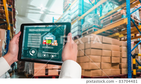 Warehouse management innovative software in computer for real time monitoring 83704481