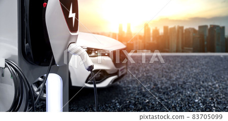 EV charging station for electric car in concept of green energy and eco travel 83705099