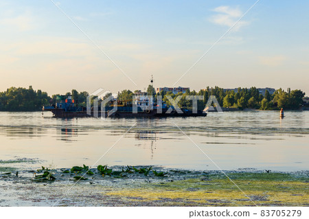 Industrial ship on the Dnieper river in Kremenchug, Ukraine 83705279