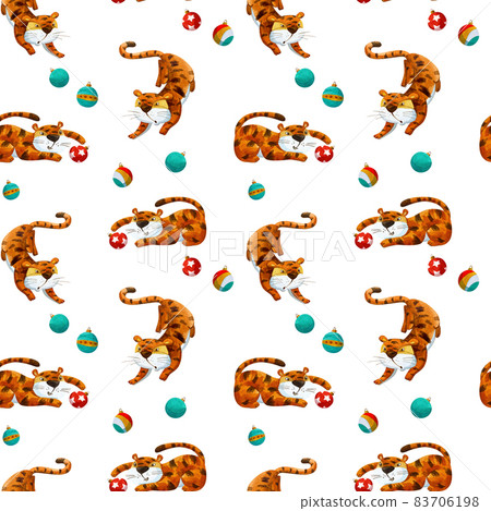 Funny watercolor pattern with funny new year tigers. Funny watercolor pattern with funny new year tigers. 83706198