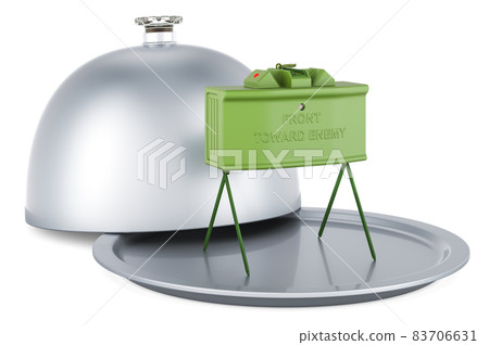 Restaurant cloche with anti-personnel mine. 3D rendering 83706631