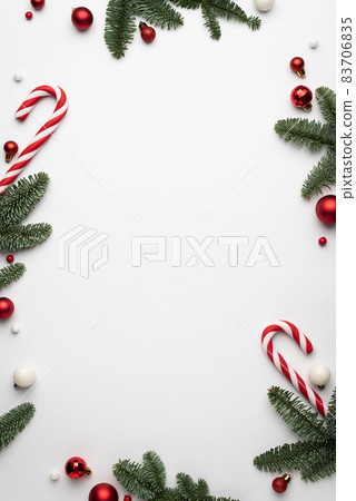 White background with christmas decorations White background with christmas decorations 83706835