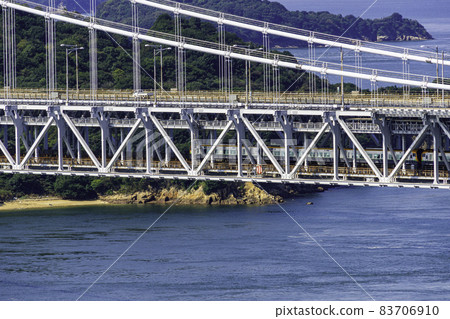 Trains and cars crossing the Seto Bridge, Kurashiki City, Okayama Prefecture Trains and cars crossing the Seto Bridge, Kurashiki City, Okayama Prefecture 83706910