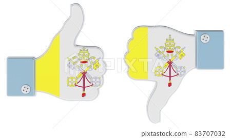 Vatican flag painted on the hand with thumb up and thumb down. Like and dislike in Vatican, concept. 3D rendering Vatican flag painted on the hand with thumb up and thumb down. Like and dislike in Vatican, concept. 3D rendering 83707032