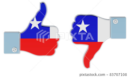 Chilean flag painted on the hand with thumb up and thumb down. Like and dislike in Chile, concept. 3D rendering Chilean flag painted on the hand with thumb up and thumb down. Like and dislike in Chile, concept. 3D rendering 83707108