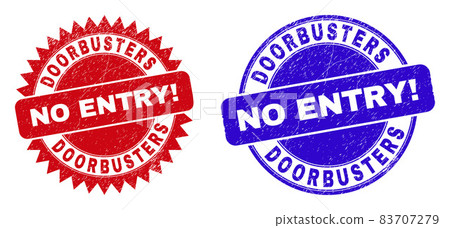 DOORBUSTERS NO ENTRY Round and Rosette Stamps with Grunged Surface 83707279