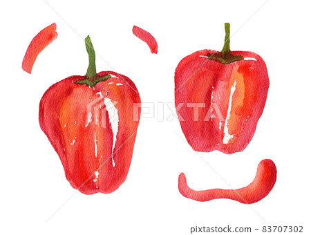 Set of sketch watercolor red peppers 83707302