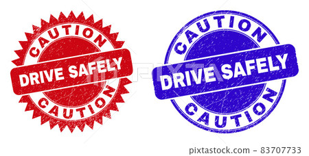 CAUTION DRIVE SAFELY Rounded and Rosette Seals with Unclean Style CAUTION DRIVE SAFELY Rounded and Rosette Seals with Unclean Style 83707733