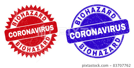 BIOHAZARD CORONAVIRUS Rounded and Rosette Stamps with Unclean Texture 83707762