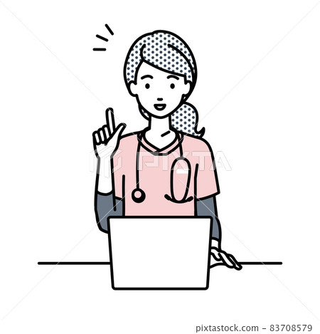 A nurse woman sitting at a desk, opening a PC and inspiring something 83708579