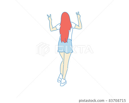 beautiful woman cute girl standing behind; backside view of person; vector beautiful woman cute girl standing behind; backside view of person; vector 83708715
