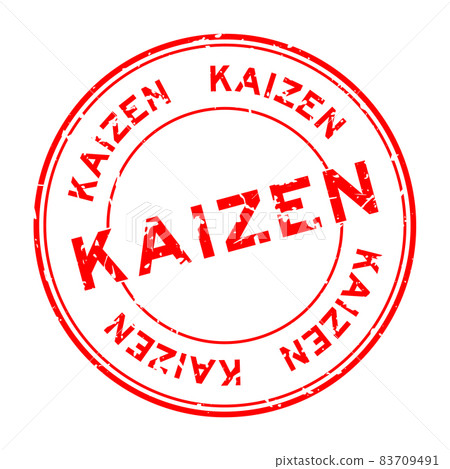 Grunge red kaizen word round rubber seal stamp on white background 83709491