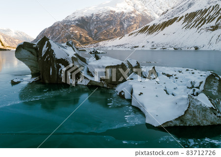 Aerial view of beautiful frozen glacier lagoon in Tibet,China Aerial view of beautiful frozen glacier lagoon in Tibet,China 83712726