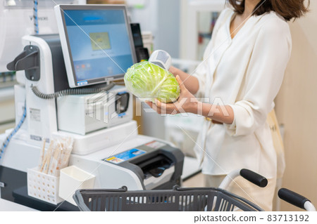 A young woman who makes self-checkout and e-commerce payments A young woman who makes self-checkout and e-commerce payments 83713192