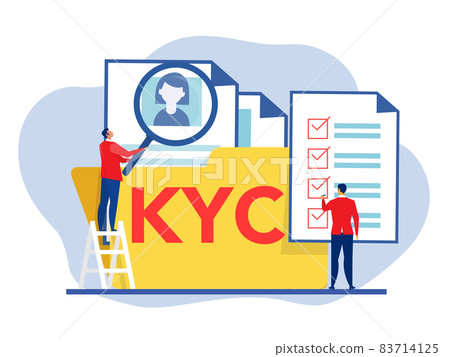 KYC or know your customer with business verifying the identity of its clients concept at the partners-to-be through a magnifying glass vector illustrator 83714125