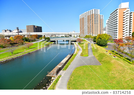 Oshima Komatsugawa Park Momiji Ohashi / Overlooking the Rainbow Ohashi area from the Kyunaka River (Edogawa-ku, Tokyo) [2021.11] 83714258