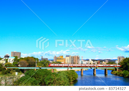 Okazaki cityscape and Meitetsu train scenery Okazaki cityscape and Meitetsu train scenery 83714327