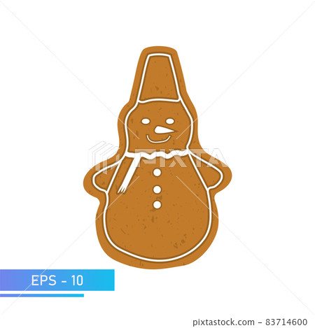 Christmas Cookies, gingerbread in the form of a Christmas snowman in brown color, Isolated On White Background, Vector Illustration. Christmas Cookies, gingerbread in the form of a Christmas snowman in brown color, Isolated On White Background, Vector Illustration. 83714600