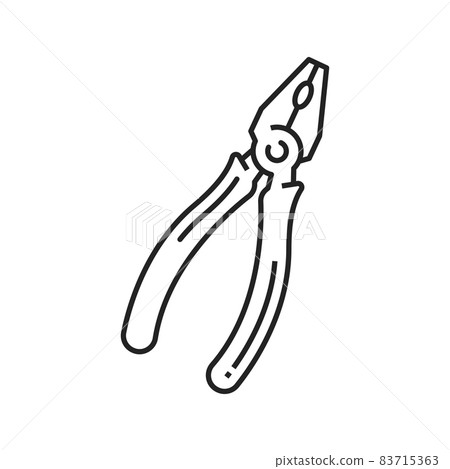 Slip joint pliers or lineman isolated thin line icon. Vector electrical contractors for twisting bending and cutting wire. Combination pliers used by linemen to cut cable and metal work components 83715363