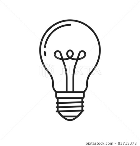 Common transparent lamp, thin line light bulb isolated icon. Vector tungsten lightbulb, incandescent lamp bulb device, incandescent light globe. Lighting equipment, symbol of innovation, new idea 83715378