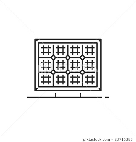 Solar panel generating pure electricity isolated thin line icon. Vector sun power generator, green energy battery. Photovoltaic cells PV module generating direct current electricity by sunlight 83715395