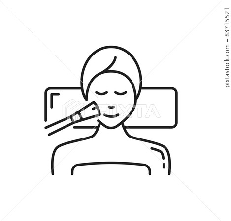 Salon procedure in spa, facial care at cosmetologist isolated outline icon. Vector beauty sexy woman, cosmetics and skin care. Applying facial cream to customer in beauty parlor, spa therapy Salon procedure in spa, facial care at cosmetologist isolated outline icon. Vector beauty sexy woman, cosmetics and skin care. Applying facial cream to customer in beauty parlor, spa therapy 83715521
