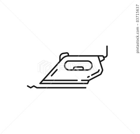 Iron cloth smoothing object isolated thin line icon. Vector household appliance, ironing tool, electric device to smooth apparel, electric tool with soleplate and cable cord, smoothing-iron outline Iron cloth smoothing object isolated thin line icon. Vector household appliance, ironing tool, electric device to smooth apparel, electric tool with soleplate and cable cord, smoothing-iron outline 83715637