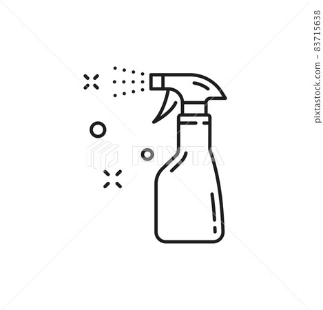Spray bottle isolated line art icon of sprayer disinfection, cleaner pictogram. Vector antibacterial alcohol agent, sanitizer. Household chemical in outline style. Cleaning, washing and disinfection 83715638