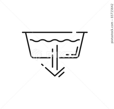 Drain, adding water or detergent isolated line art icon machine laundry wash. Vector extra rinse sign on domestic electric appliance machine program, washbowl and arrow down, add extra washing powder Drain, adding water or detergent isolated line art icon machine laundry wash. Vector extra rinse sign on domestic electric appliance machine program, washbowl and arrow down, add extra washing powder 83715642
