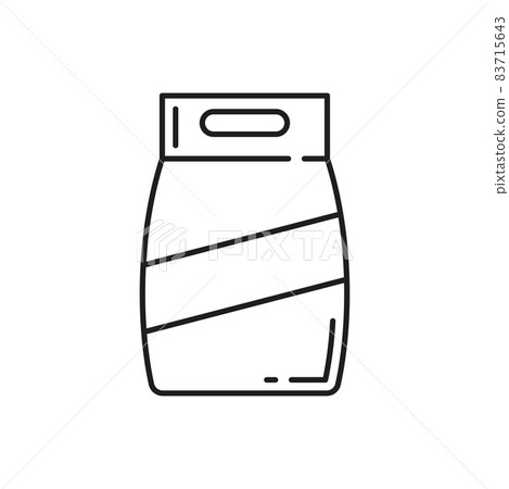 Laundry detergent packaging mockup isolated thin line icon. Vector advertising package of washing powder, tea or coffee bag, food snack pouch with handles. Clothes washing powder, liquid soap 83715643