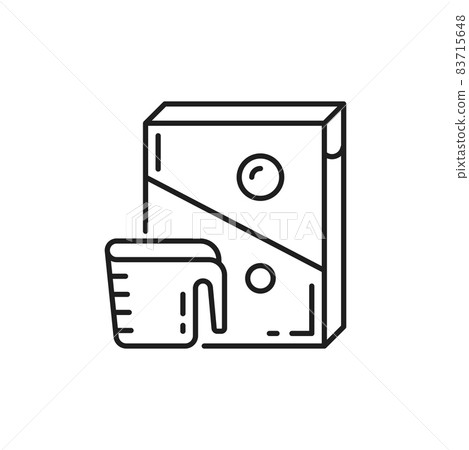 Washing powder, paper box package and measuring cup isolated thin line icon. Vector laundry powder, supplement pack and transparent container with measure scale. Detergent in measuring spoon Washing powder, paper box package and measuring cup isolated thin line icon. Vector laundry powder, supplement pack and transparent container with measure scale. Detergent in measuring spoon 83715648