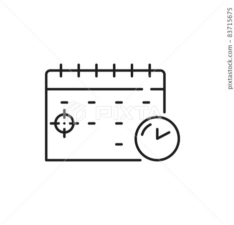 Calendar or note with to-do list and accomplished goal isolated outline icon. Vector target hit, goal, date planning, plan, action and check mark on paper. Business motivation, inspiration, leadership 83715675