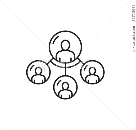 Business chat conference, meeting online isolated thin line icon. Vector team communication, group of people in round bubbles, distant education, teacher and students. Support and people interview 83715682