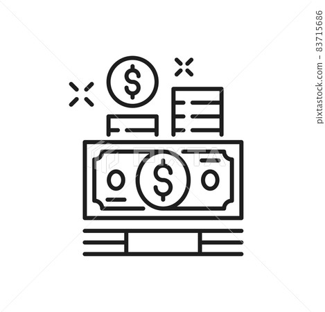 Paper bills and coins, money payments isolated thin line icon. Vector charity payments, currency and debt, business earnings. Finance banknotes, credit money transfer and transaction, investments Paper bills and coins, money payments isolated thin line icon. Vector charity payments, currency and debt, business earnings. Finance banknotes, credit money transfer and transaction, investments 83715686