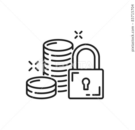 Payment and money protection isolated thin line icon. Vector finances security, deposit savings and lock, financial insurance stability. Cash money coins, padlock and income protection, economy crisis Payment and money protection isolated thin line icon. Vector finances security, deposit savings and lock, financial insurance stability. Cash money coins, padlock and income protection, economy crisis 83715704